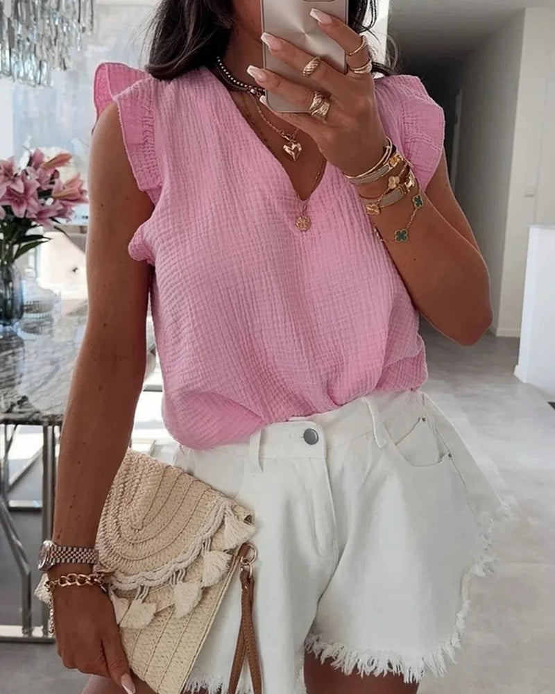 Aria - Pink Frill Cotton Top