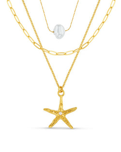 ORELIA - Starfish & Pearl 3 Row Necklace