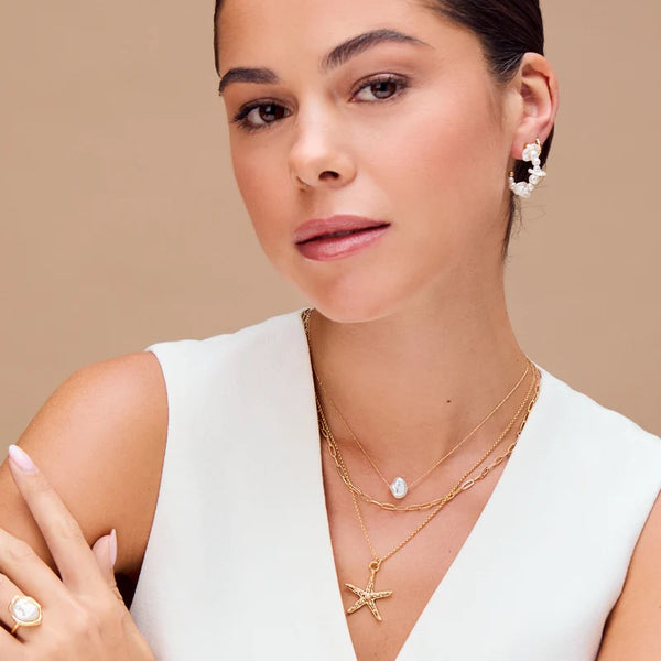 ORELIA - Starfish & Pearl 3 Row Necklace