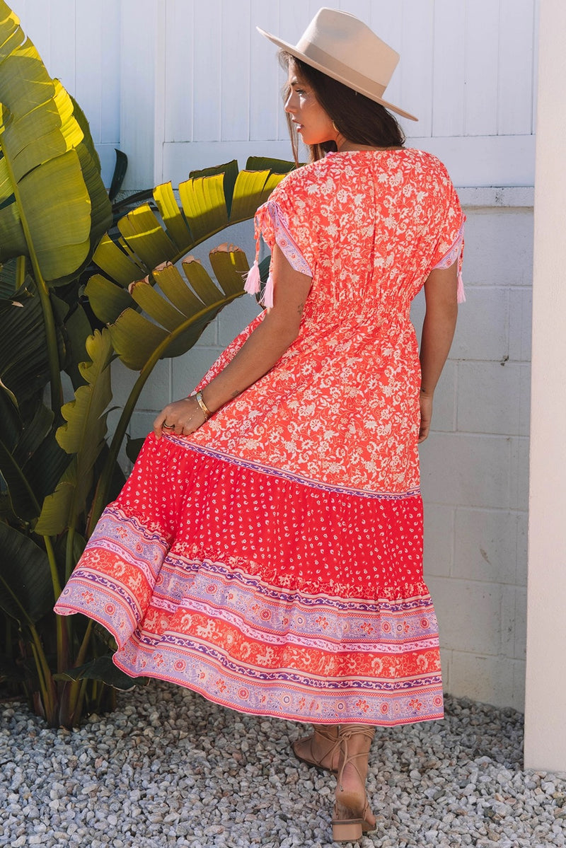 Aelia - Red Floral Tassel Dress