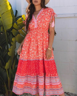 Aelia - Red Floral Tassel Dress