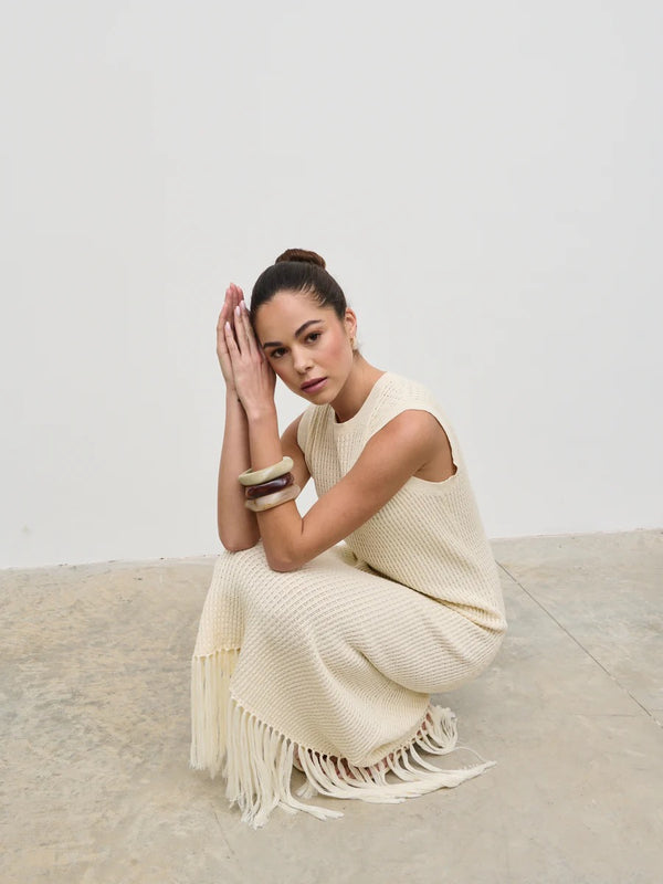 Asha Rustic Fringed Knit Midaxi Dress