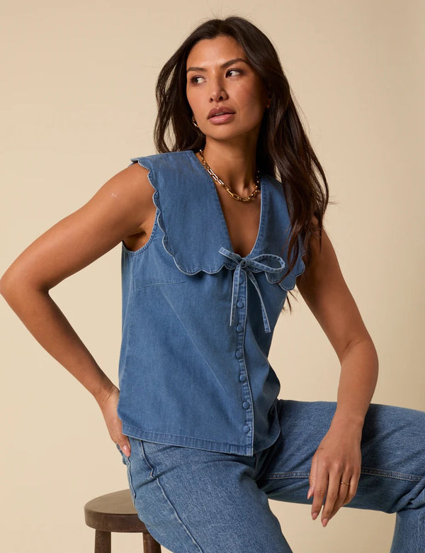 Nobody's Child - Blue Denim Sleeveless Birdie Top