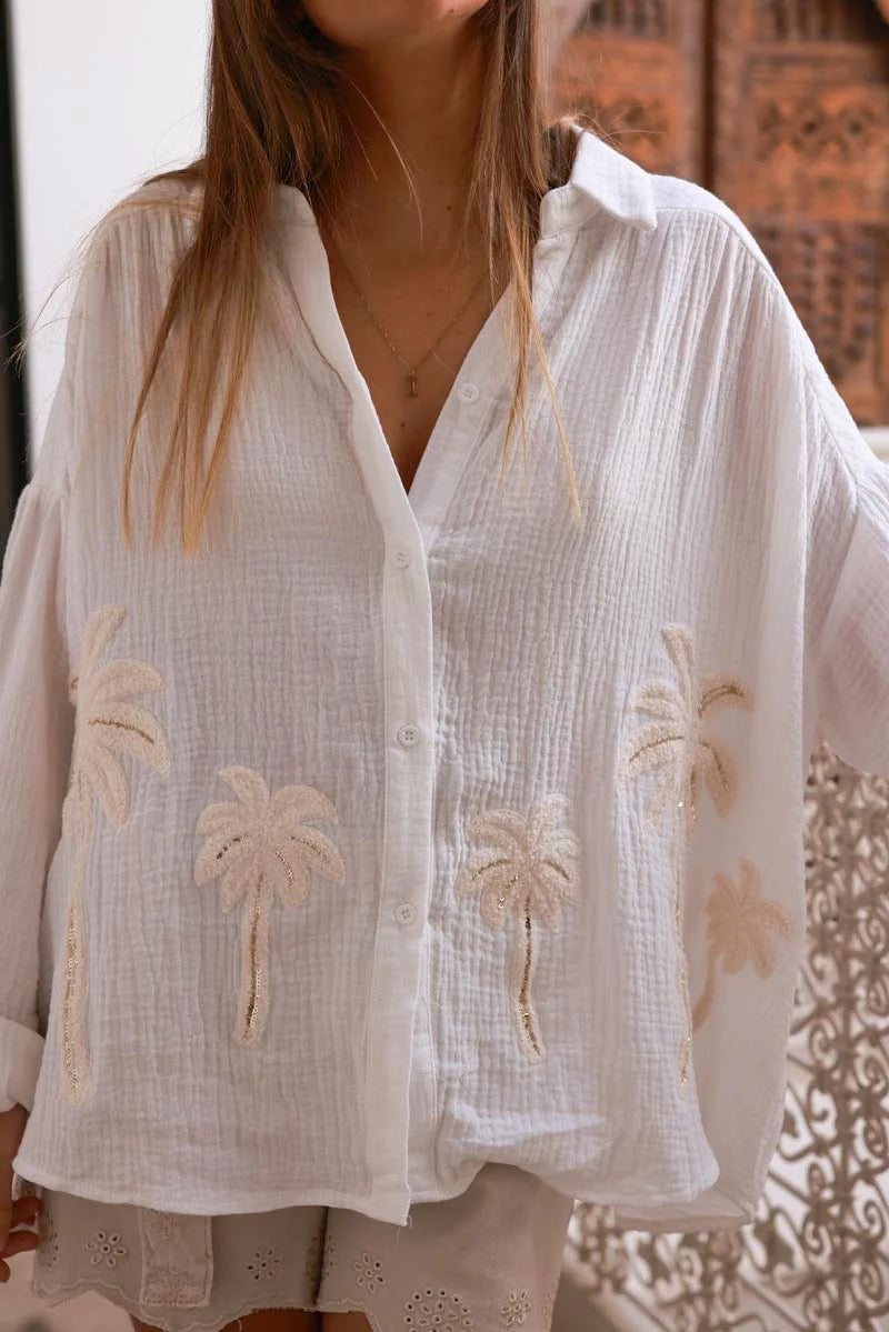 Palm Blouse - White Cotton