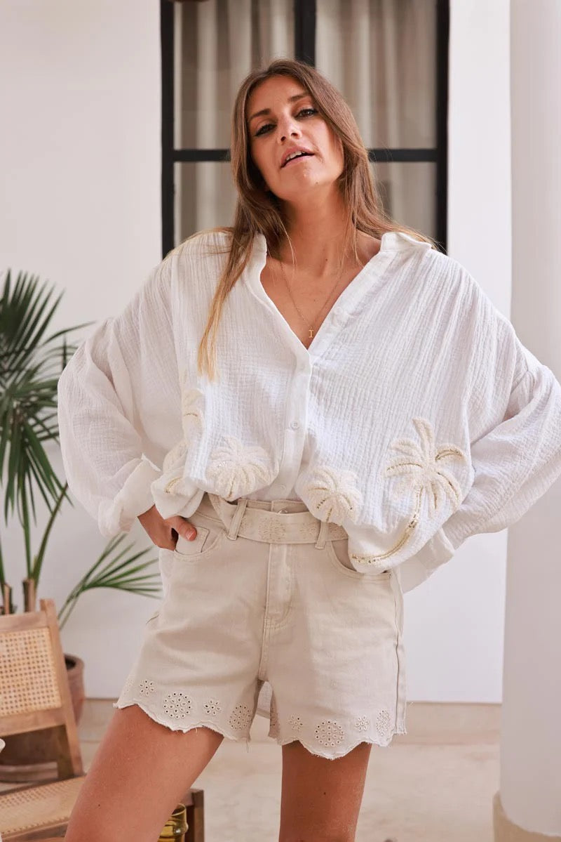 Palm Blouse - White Cotton