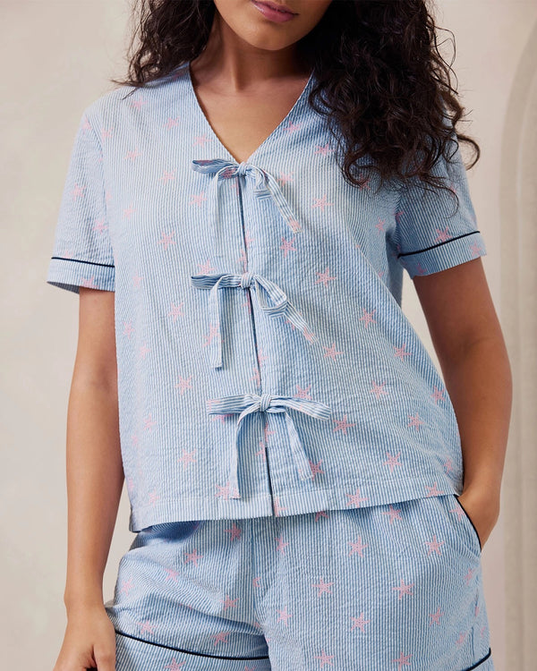Chelsea Peers - Seersucker Cotton Starfish Short Pyjama Set