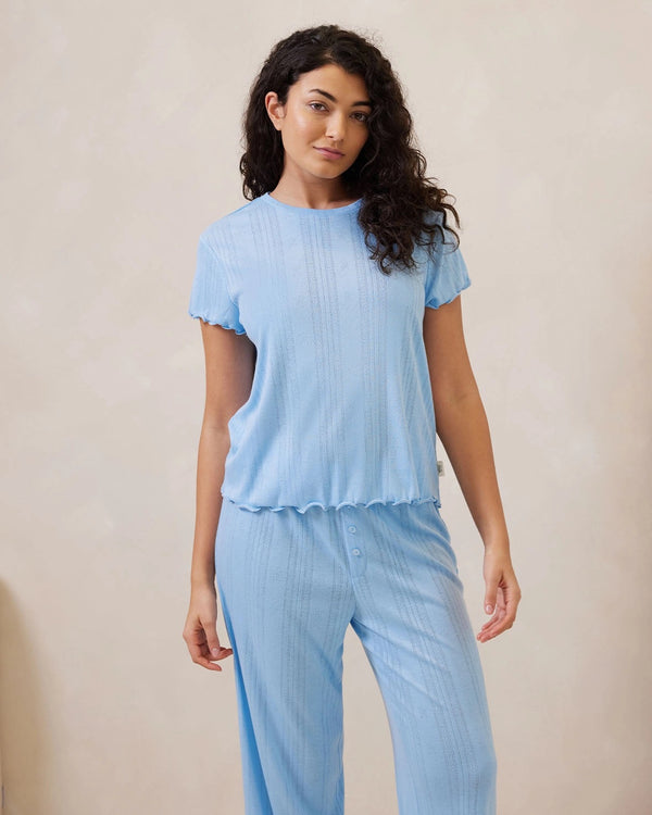 Chelsea Peers - Pointelle Long Pyjama Set - Blue