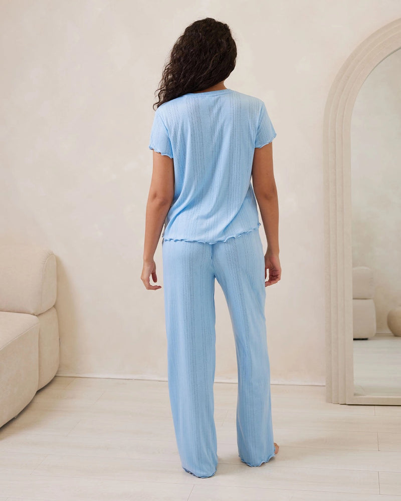 Chelsea Peers - Pointelle Long Pyjama Set - Blue