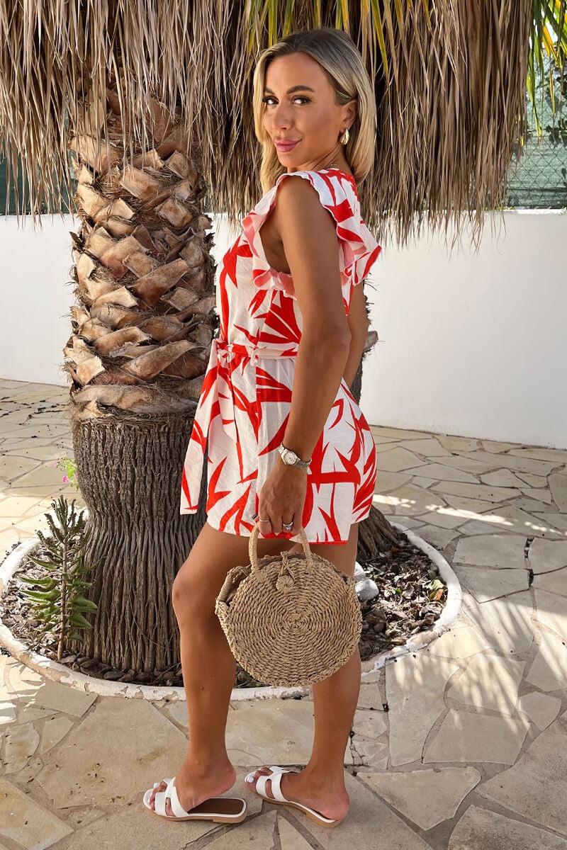 Orange & Cream Tropical Print Playsuit