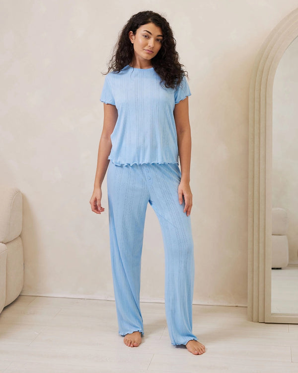 Chelsea Peers - Pointelle Long Pyjama Set - Blue