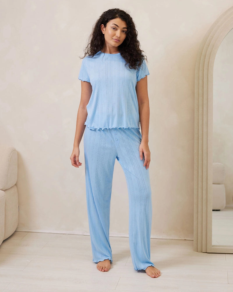 Chelsea Peers - Pointelle Long Pyjama Set - Blue