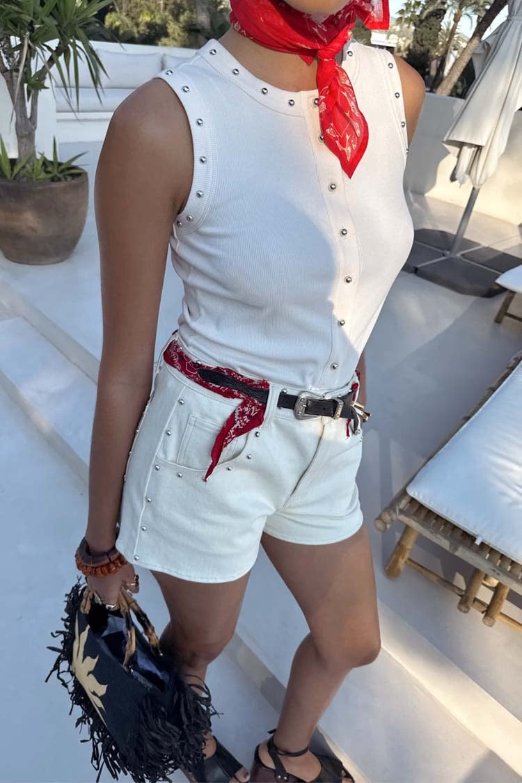 Never Fully Dressed - Ecru Studded Button Tank