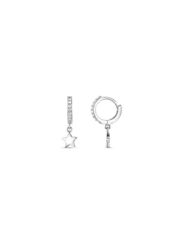 ORELIA - Silver Pavé Mini Micro Star Drop Hoop Earrings