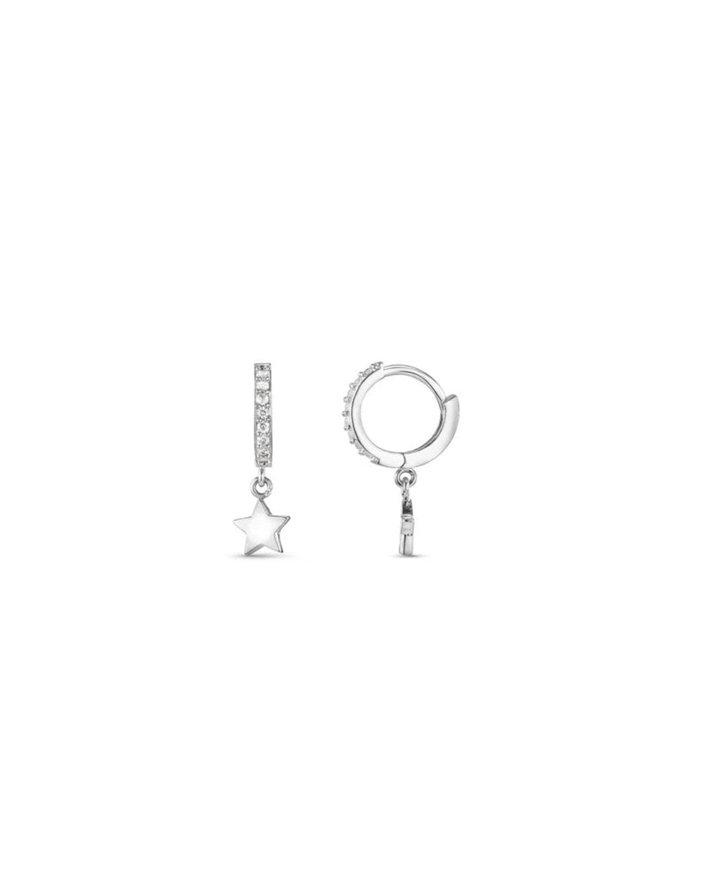 ORELIA - Silver Pavé Mini Micro Star Drop Hoop Earrings