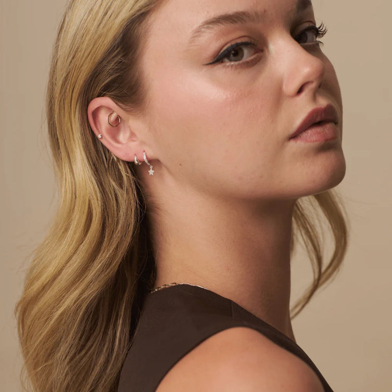 ORELIA - Silver Pavé Mini Micro Star Drop Hoop Earrings