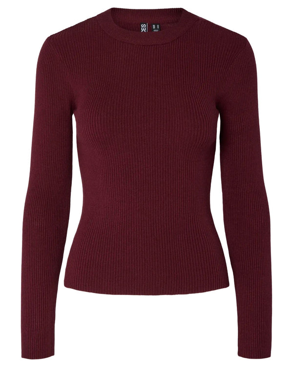 PIECES - Burgundy Ribbed Knit Top