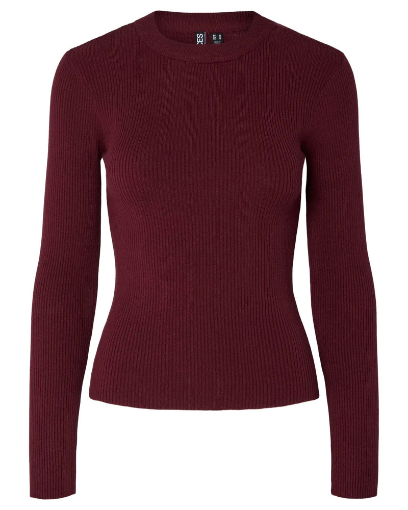 PIECES - Burgundy Ribbed Knit Top
