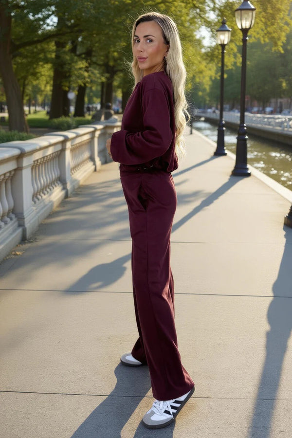 Burgundy Wide Leg Soft Trousers