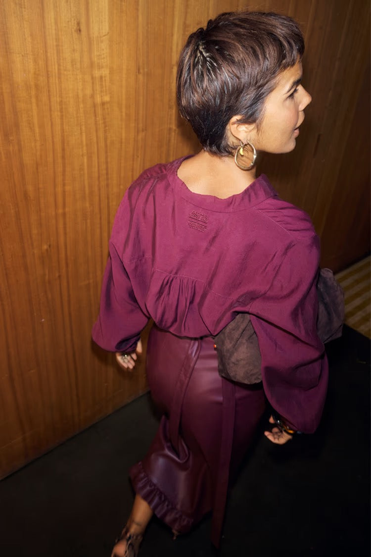 Never Fully Dressed - Wine Ruffle Miley Shirt