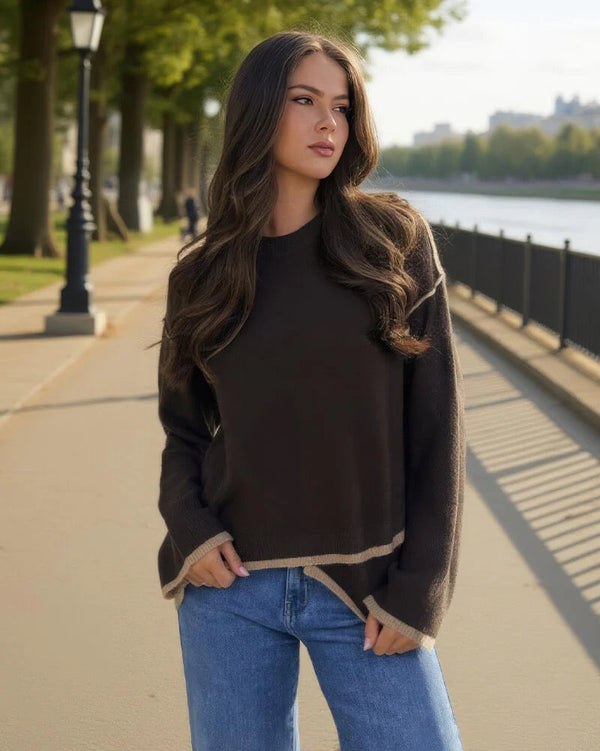 Chocolate Contrast Piping Crew Neck Jumper