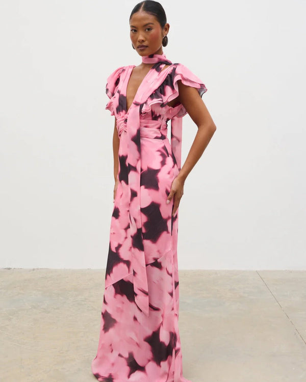 Pretty Lavish - Andi V-Neck Frill Maxi Dress