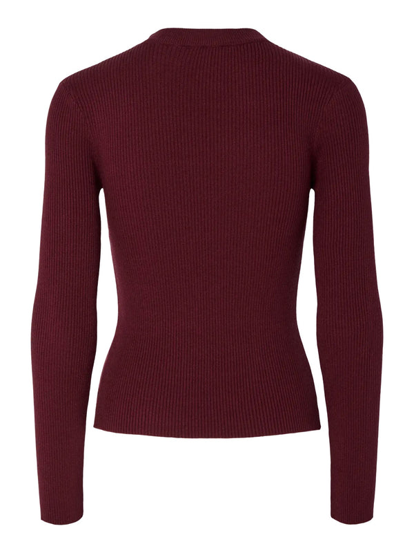 PIECES - Burgundy Ribbed Knit Top