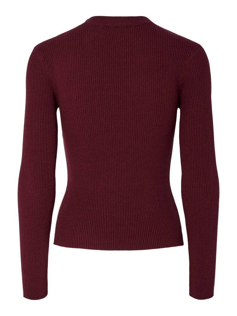 PIECES - Burgundy Ribbed Knit Top