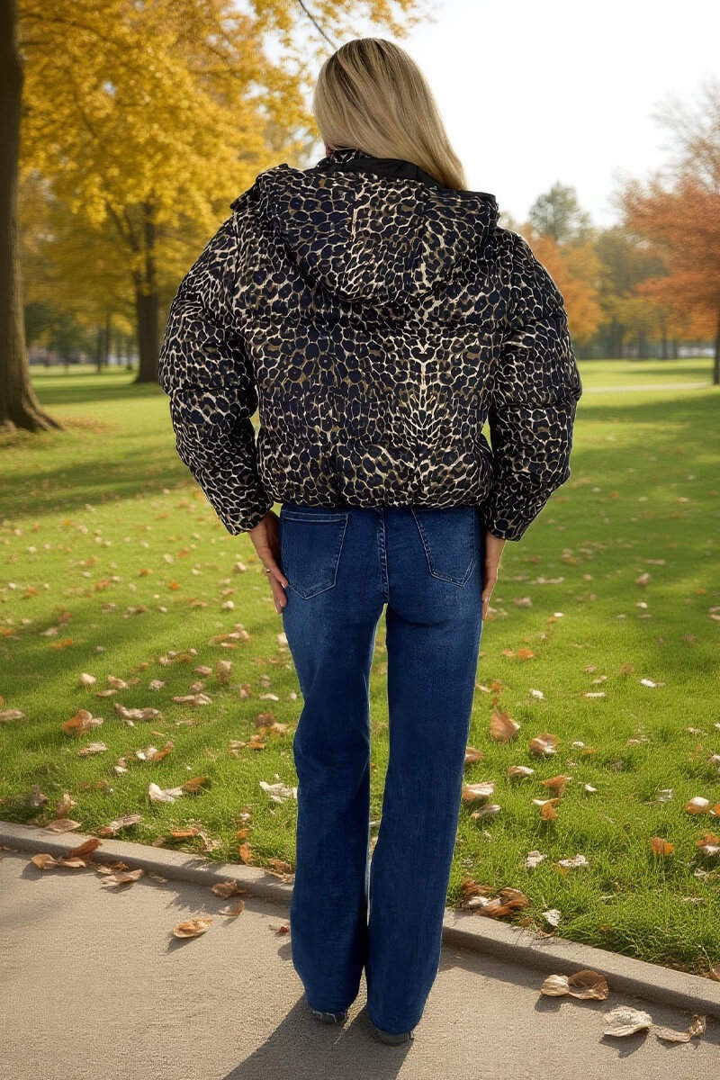 Leopard Print Hooded Short Puffer Coat