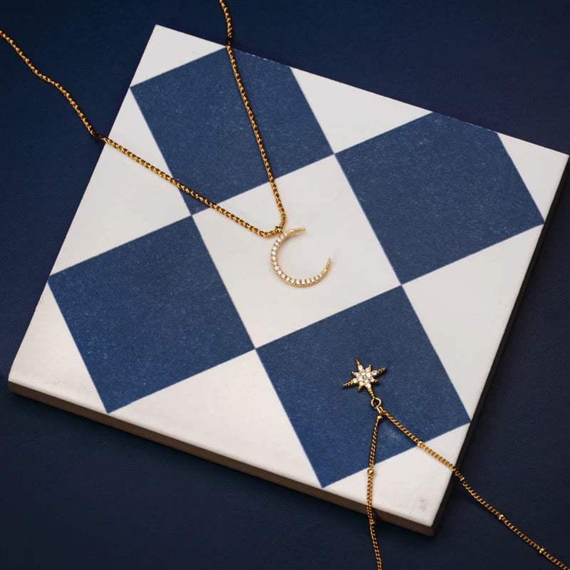 ORELIA - Pave Moon & Rope Chain Necklace