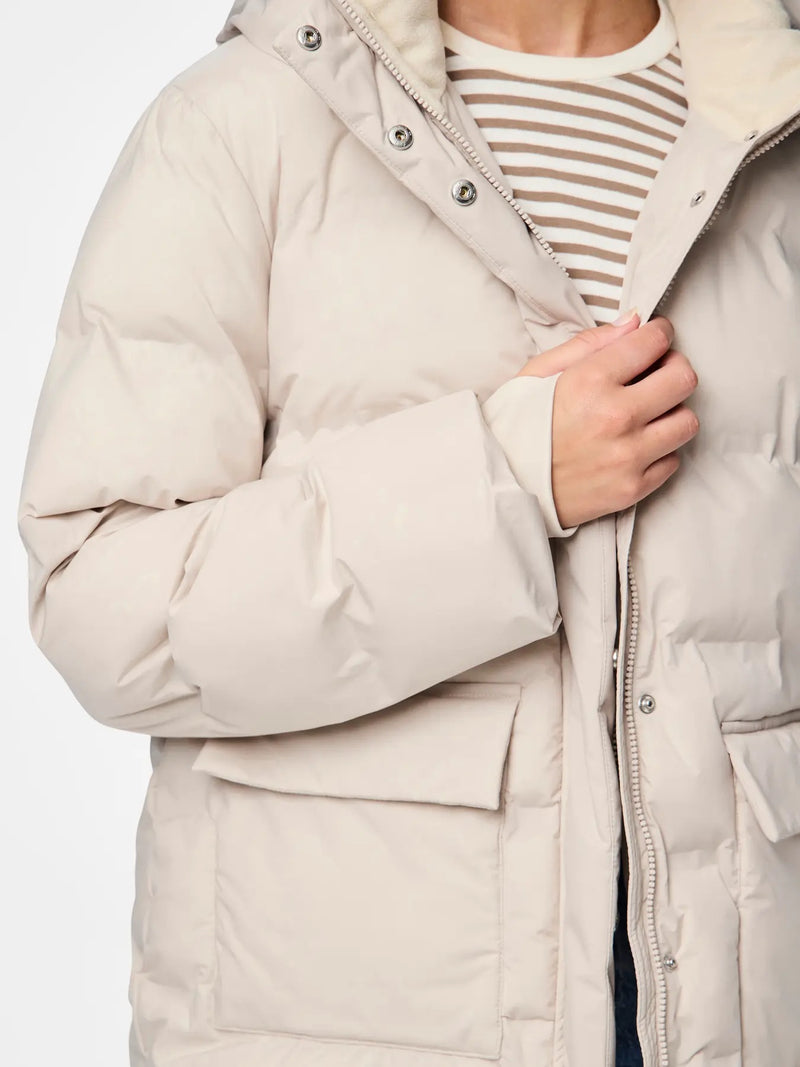 PIECES - Silver Grey Puffer Coat