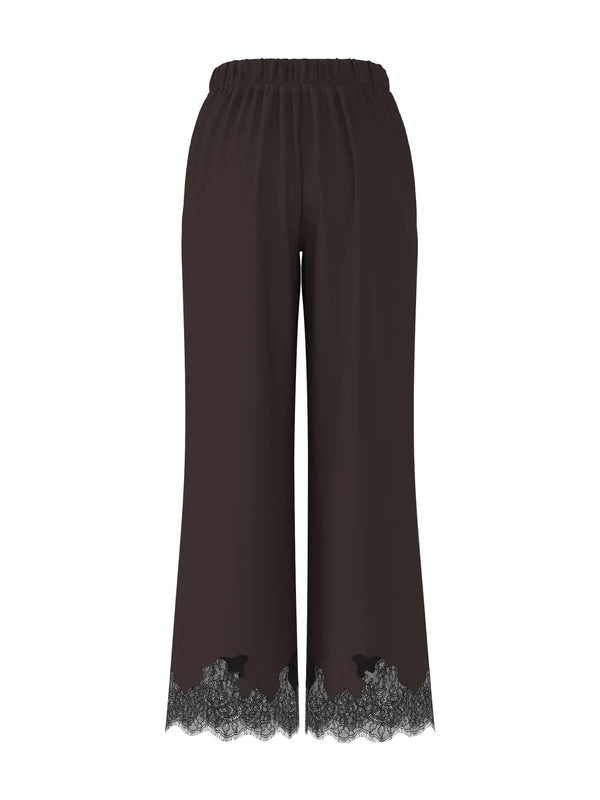 OBJECT - Brown Satin Lace Trousers