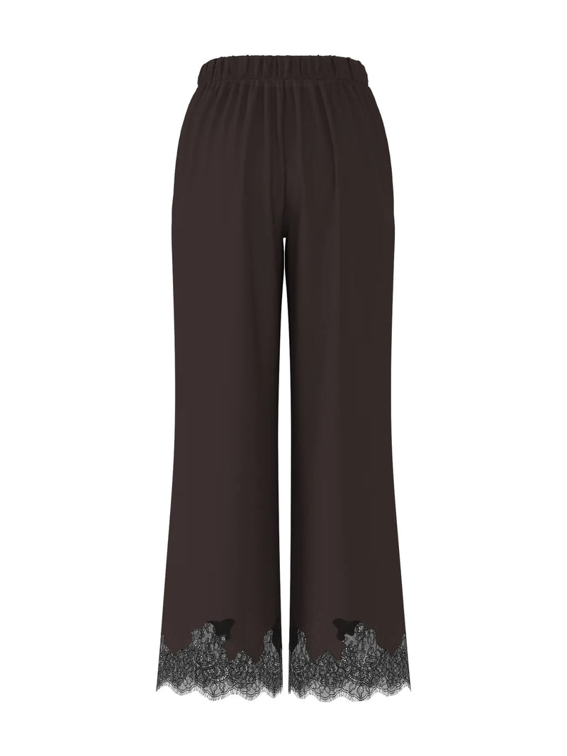 OBJECT - Brown Satin Lace Trousers