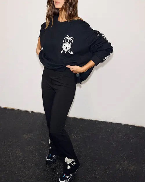 Never Fully Dressed - Black Cotton Wide Leg with Ecru Embroidery