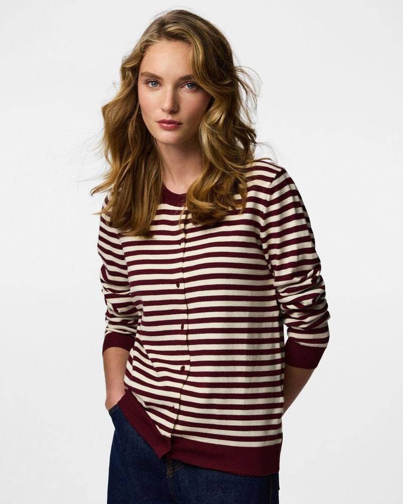 PIECES - Tawny Port Stripe Nora Cardigan