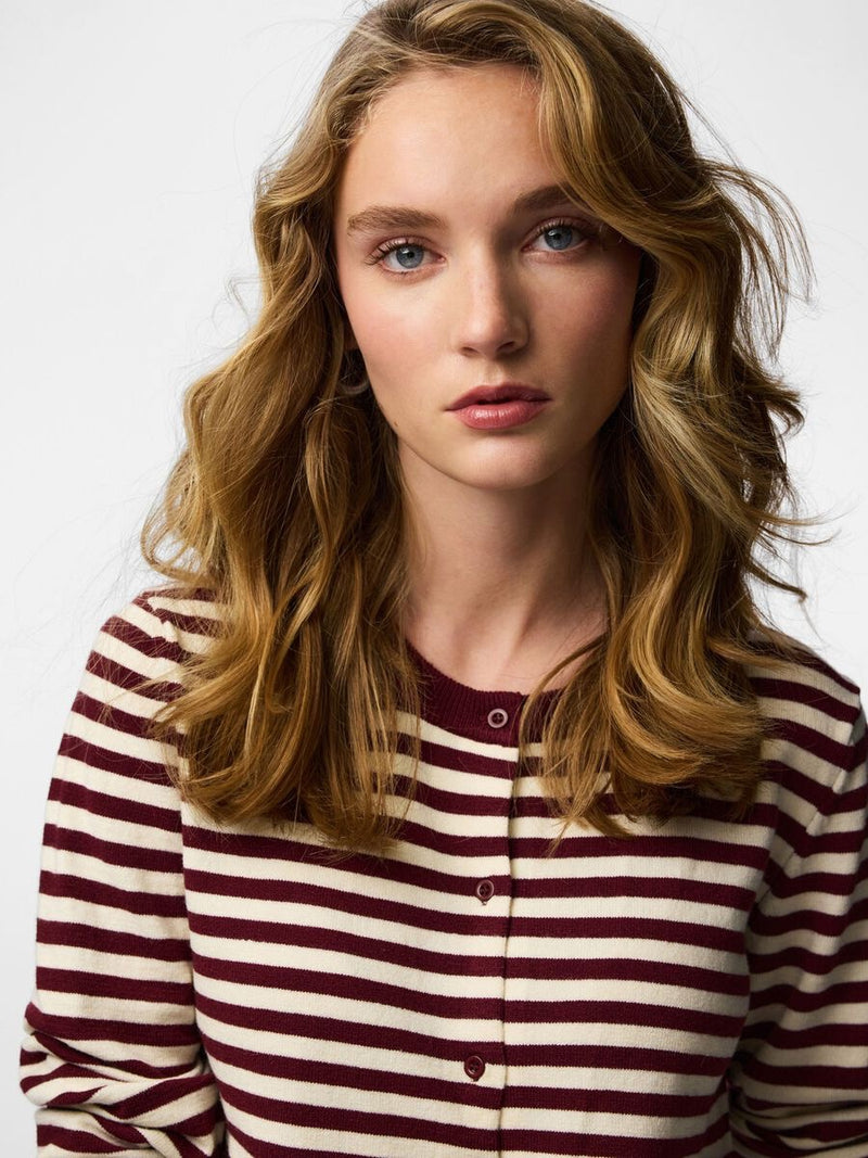 PIECES - Tawny Port Stripe Nora Cardigan