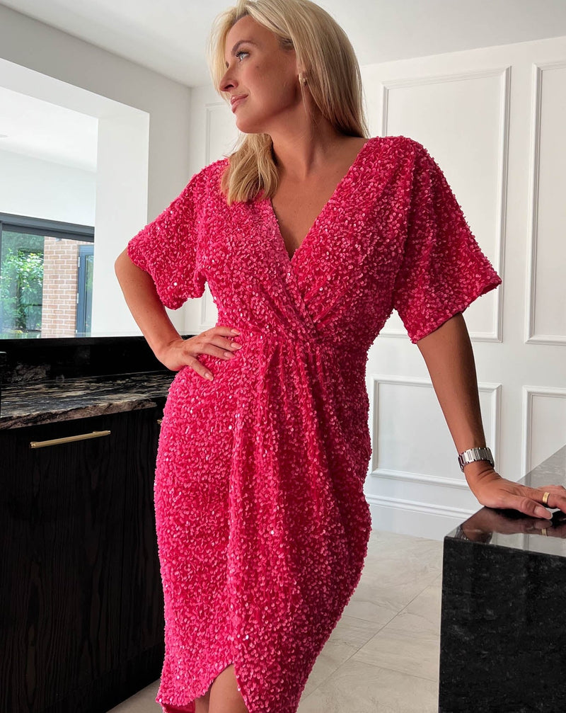 pink sequin midi dress Nova Pink Sequin Midi Dress – Pretty Parade Boutique