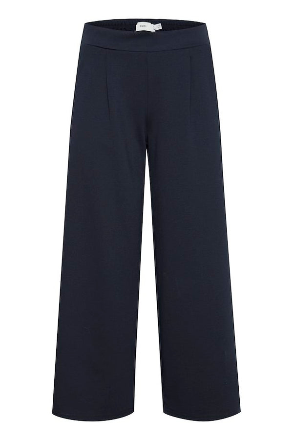 ICHI Kate Navy Wide Cropped Trousers