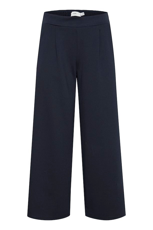 ICHI Kate Navy Wide Cropped Trousers
