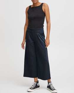 ICHI Kate Navy Wide Cropped Trousers