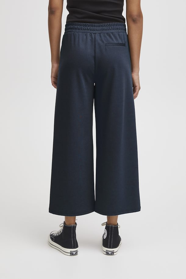 ICHI Kate Navy Wide Cropped Trousers