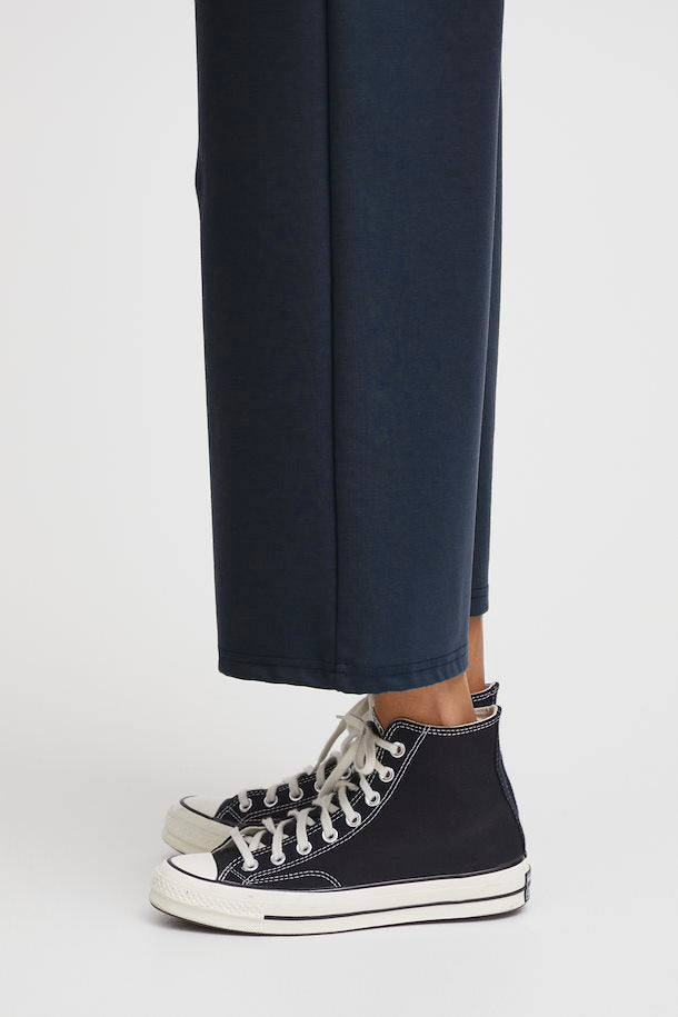 ICHI Kate Navy Wide Cropped Trousers