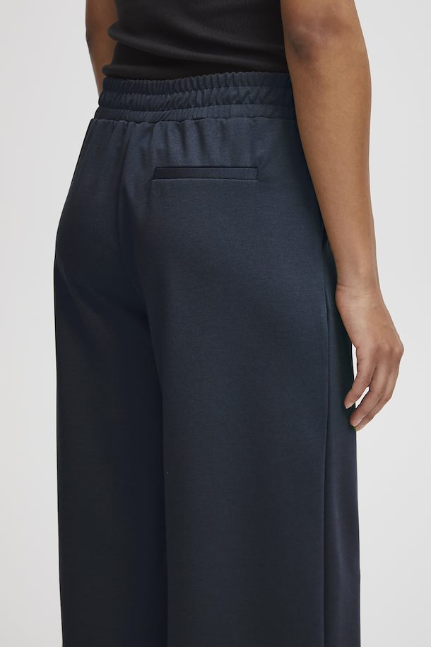 ICHI Kate Navy Wide Cropped Trousers