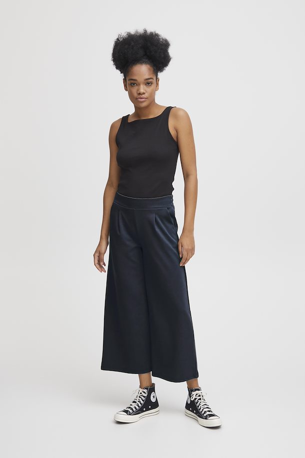 ICHI Kate Navy Wide Cropped Trousers