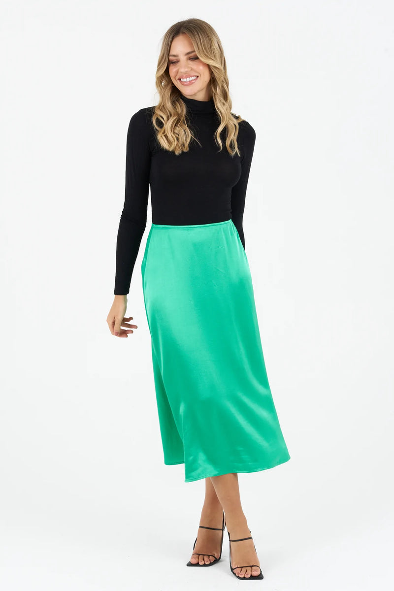 Green Slip Midi Skirt