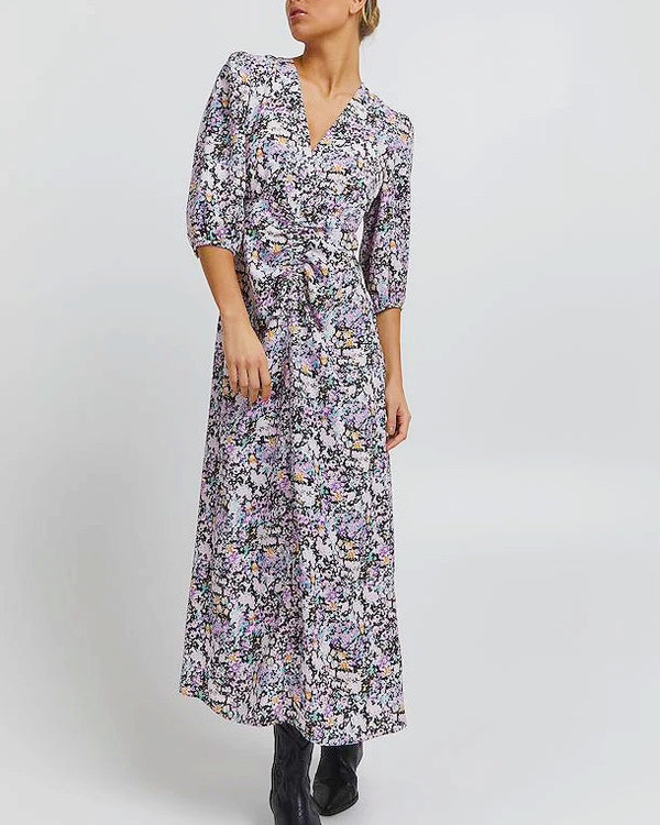 ICHI Lilac Floral Midi Dress