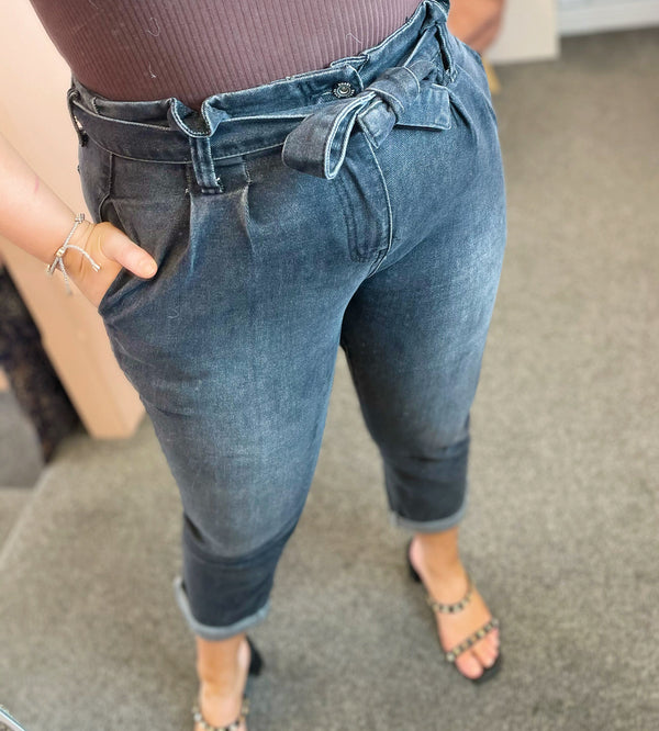 Grey Tie Belt Jeans