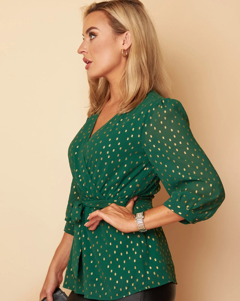 Charlotte Green Gold Wrap Top