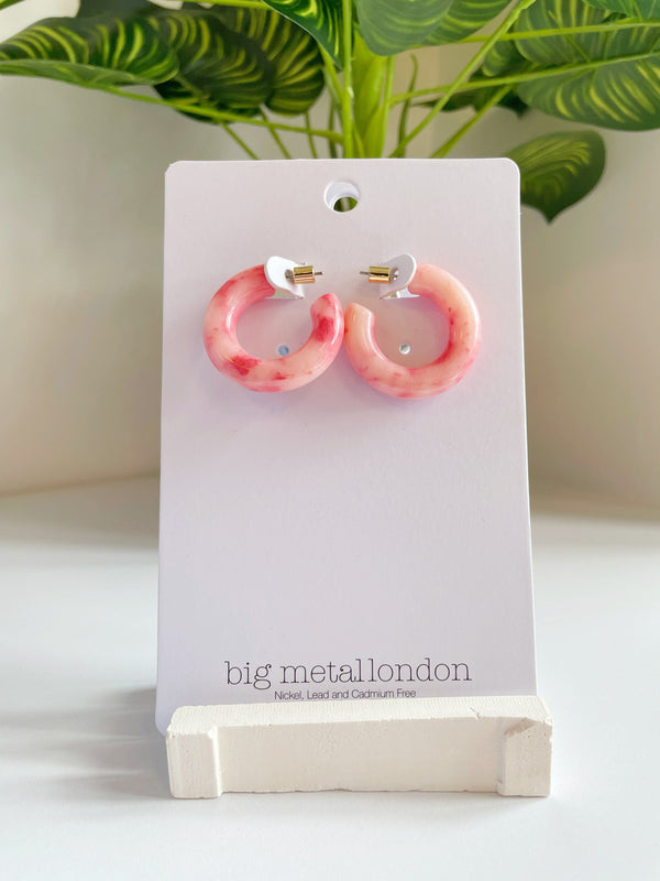 Big Metal London Pink Glaze Hoop Earrings