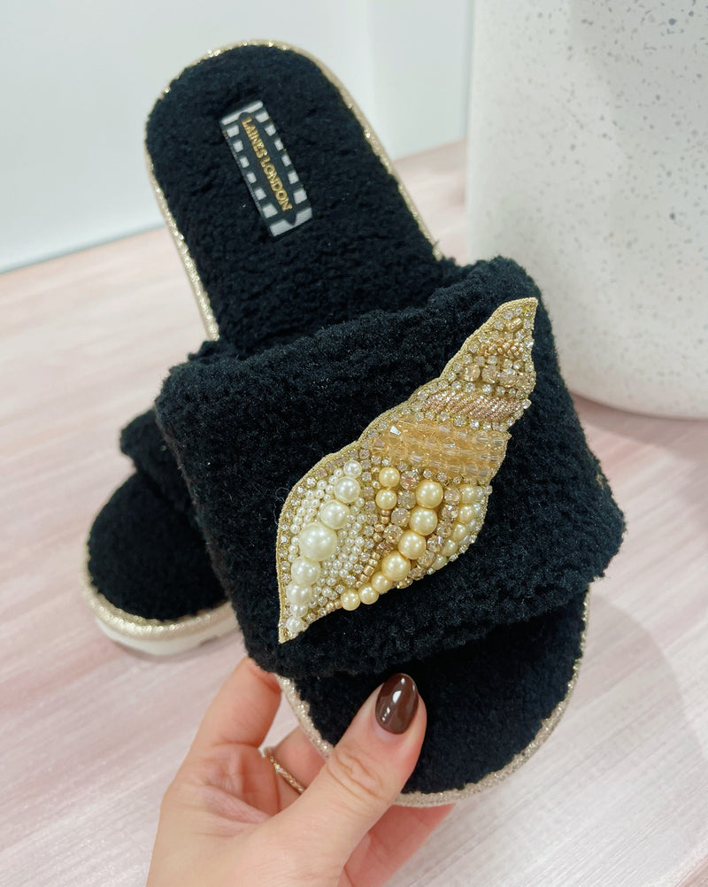 Laines London - Black Teddy Coral Slippers