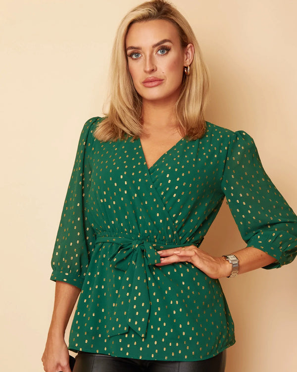 Charlotte Green Gold Wrap Top